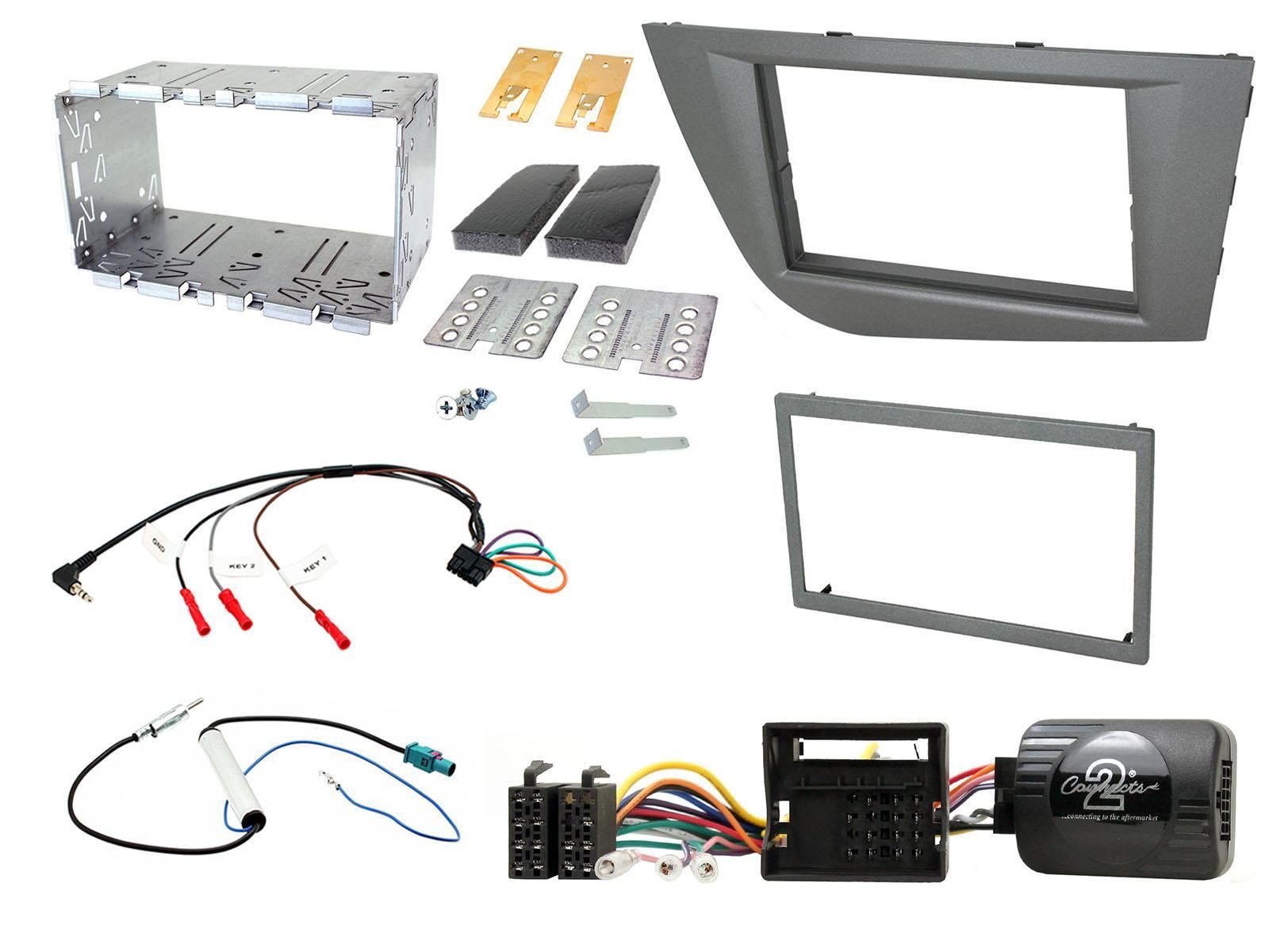 Double Din Stereo Fitting Kit + Steering Wheel Stalk Controls to fit Seat Leon 2005-12
