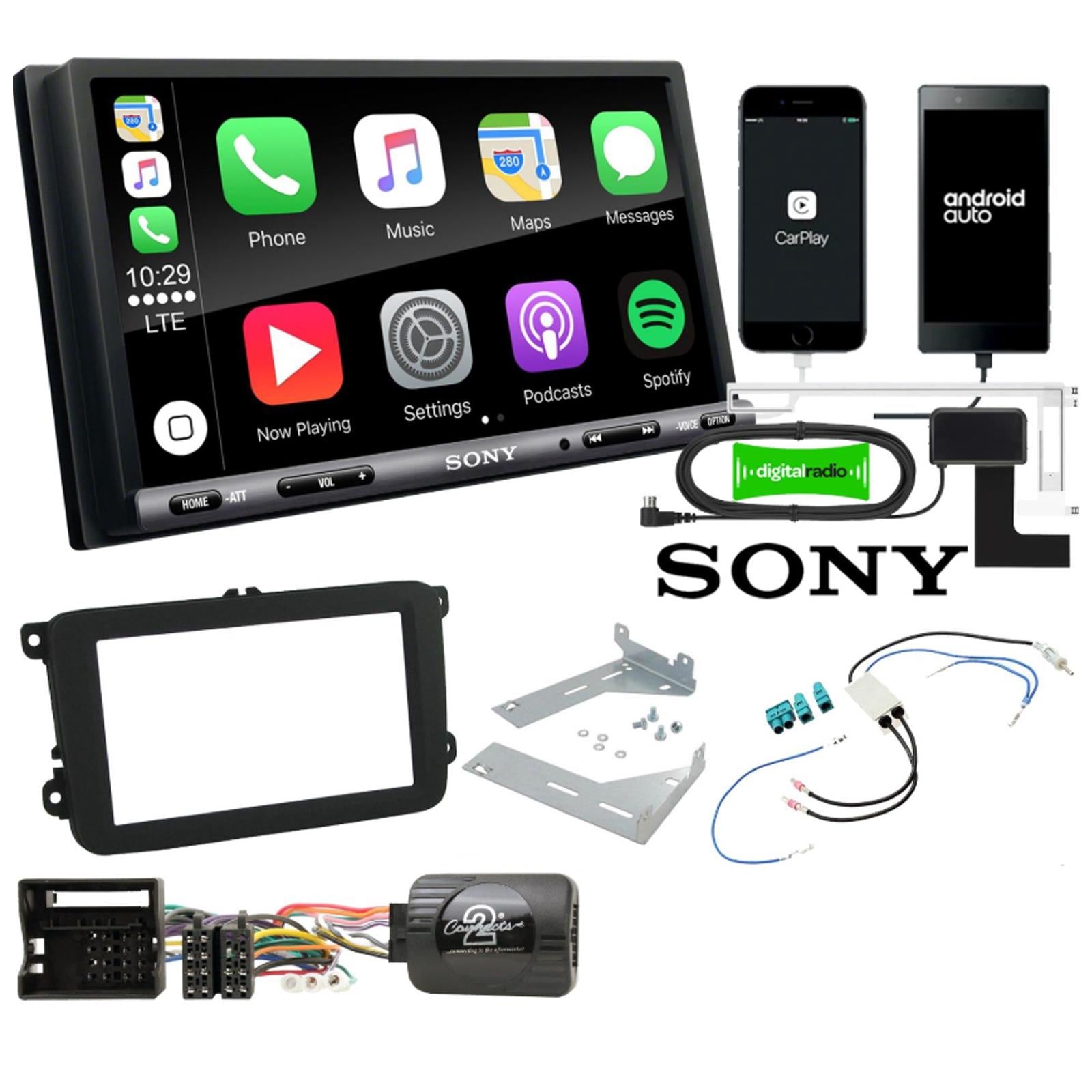 SONY DAB+ Apple | Android + Full Screen Fitting kit VW Fusca 2005-11