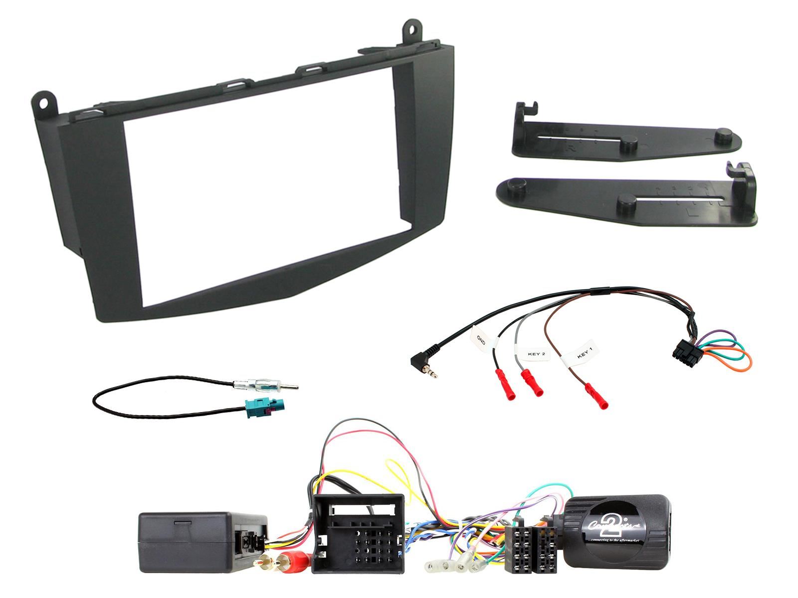 Double Din Stereo Fitting Kit + Steering Wheel Stalk Controls to fit Mercedes C-Class 2007-11