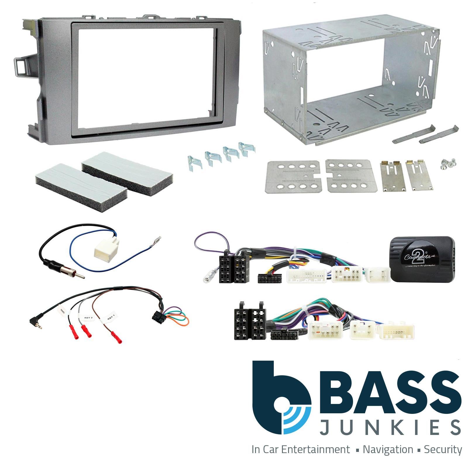 Double Din Stereo Fitting Kit + Steering Wheel Stalk Controls to fit Toyota Auris 2007-12