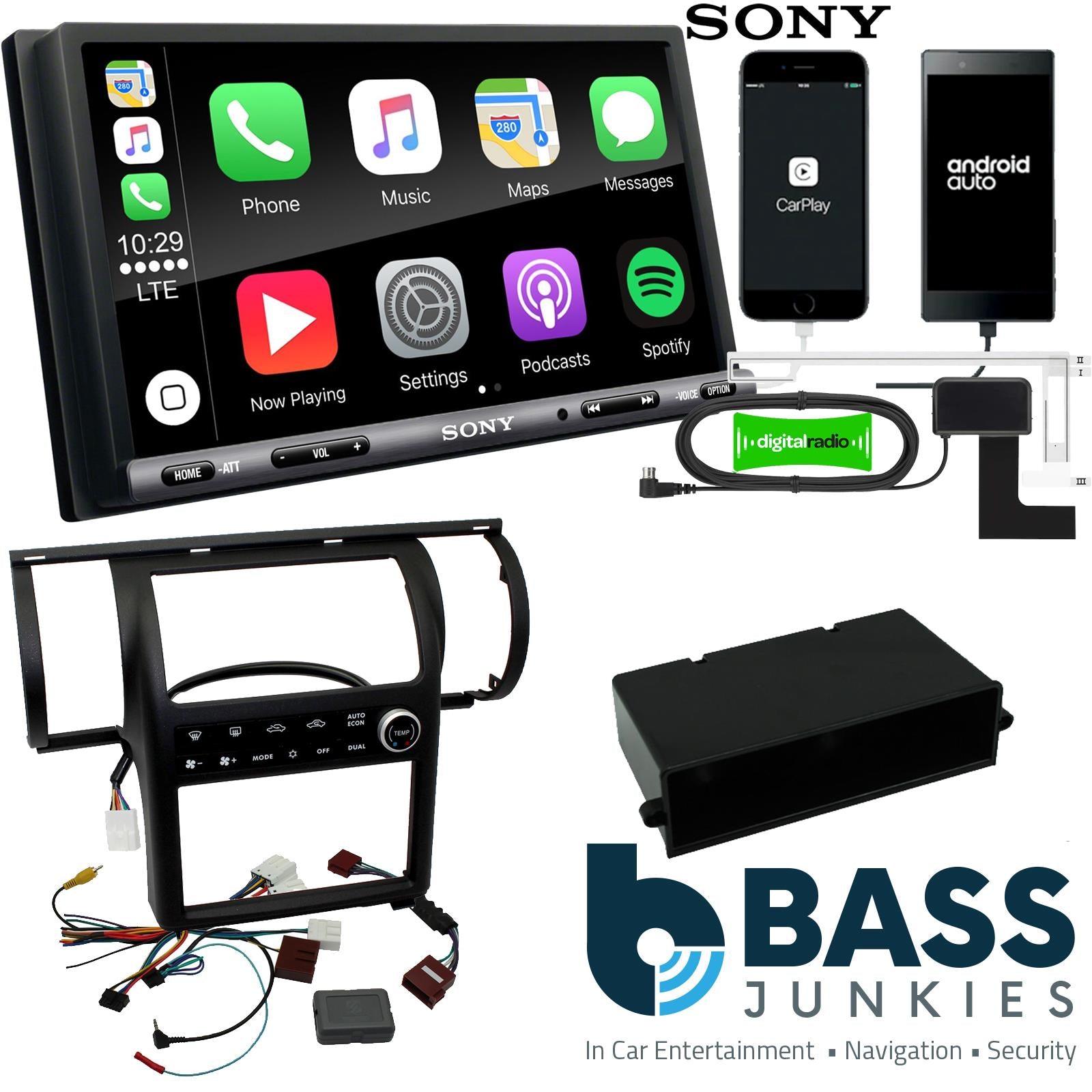 SONY DAB+ Apple | Android Double Din Stereo Fitting Kit + Steering Wheel Stalk Controls to fit Nissan Skyline 2003-04 | Infiniti G35 2003-05