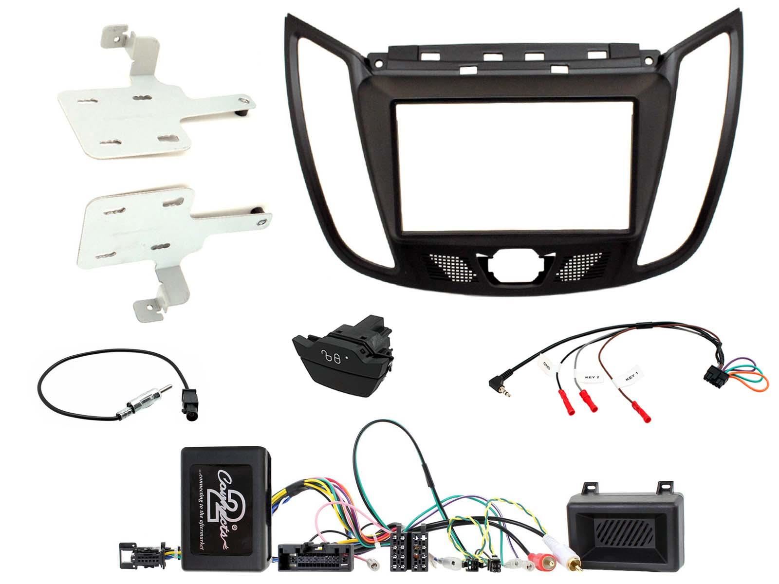 Connects 2 CTKFD44C - Ford Kuga 2013 - 2016 Double Din Facia & Steering wheel Interface Fitting Installation Kit (Black Facia Panel)