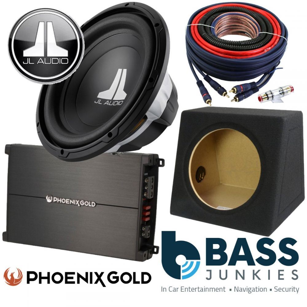 JL Audio 12W0V3-4 12" 600 Watts Car Subwoofer & Phoenix Gold Z300.1 600 Watts Monoblock Car Amplifier & Bass Box Kit