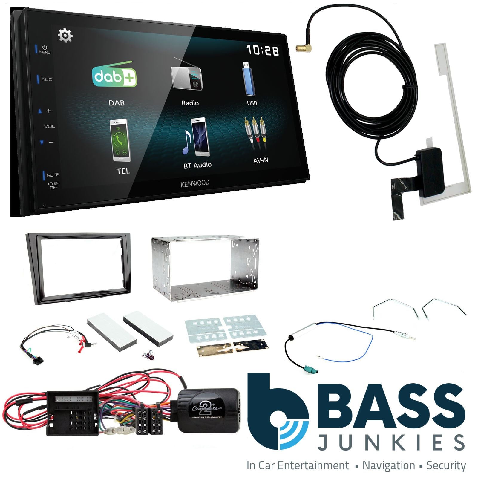 Kenwood DMX-125DAB + Connects2 Double Din + Steering Wheel Controls fits Vauxhall Corsa 2009-14