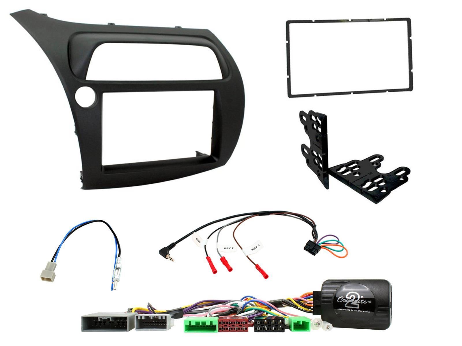 Connects 2 CTKHD01L - Honda Civic 2006 - 2011 Double Din Facia & Steering wheel Interface Fitting Installation Kit (Left Hand Drive Black Facia Panel)
