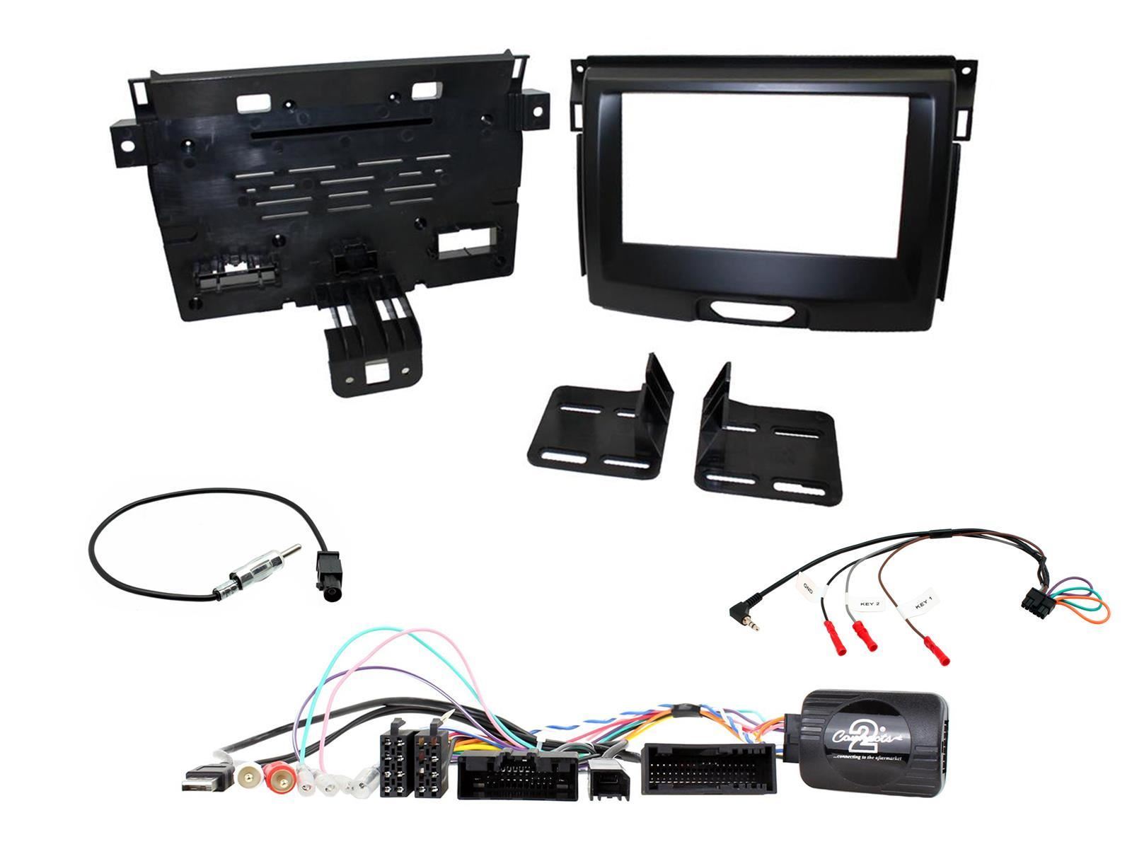 Connects 2 CTKFD65 - Ford Ranger 2015 Onwards Double Din Facia & Steering wheel Interface Fitting Installation Kit (Black Facia Panel)