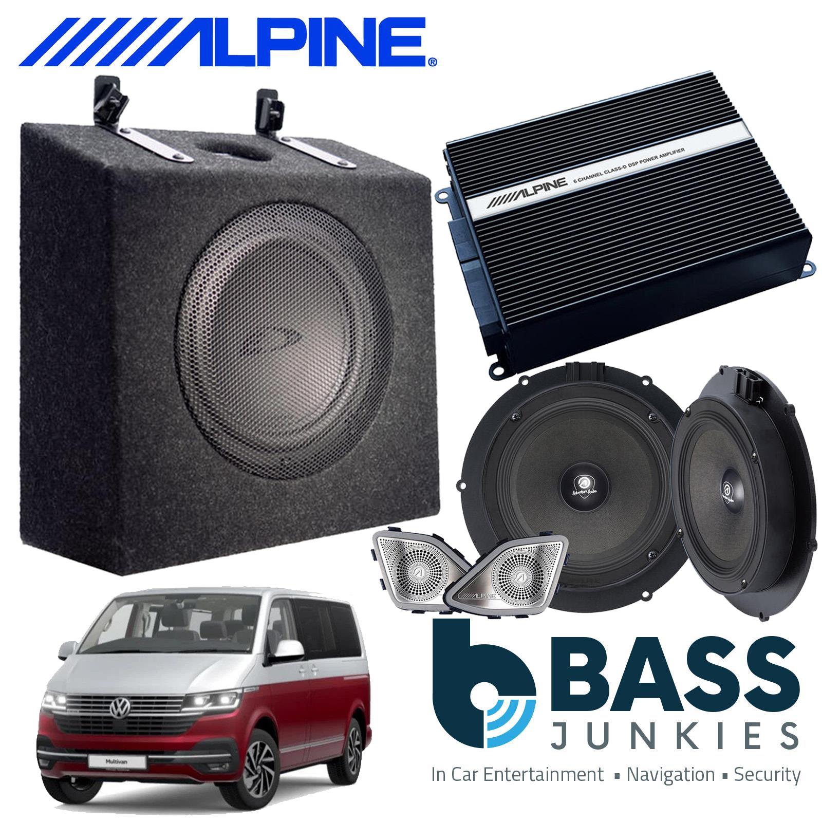 Alpine SPC-W84AT6-2 6-Channel DSP Amplifier Subwoofer Bass Box & Car Speaker Kit for VW Transporter T6