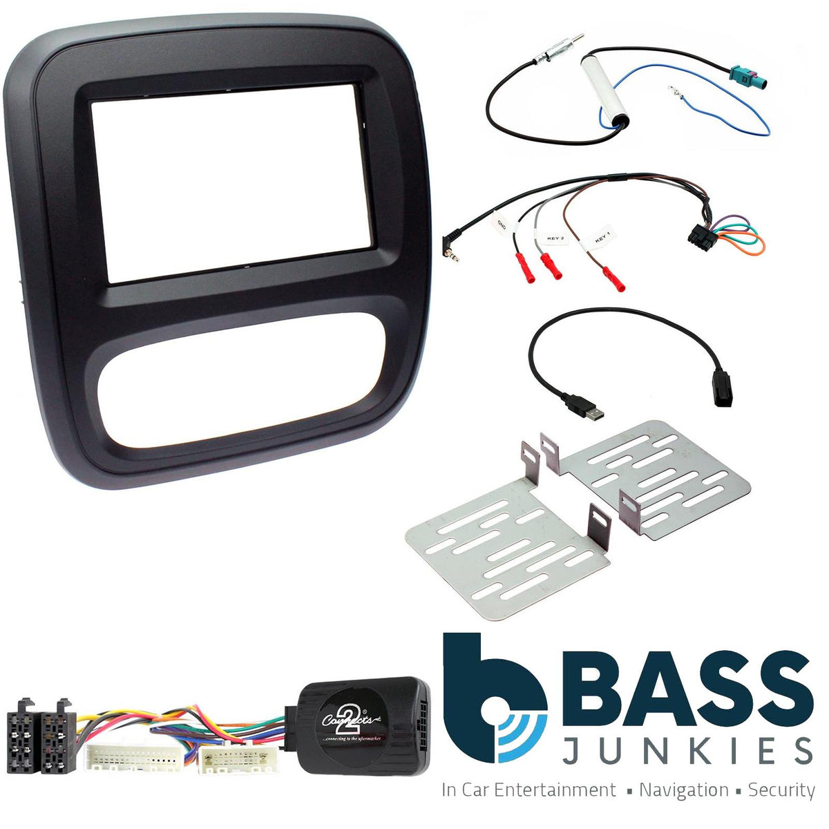 Double Din Stereo Fitting Kit + Steering Wheel Stalk Controls to fit Opel Vivaro 2014- | Vauxhall Vivaro 2014-18