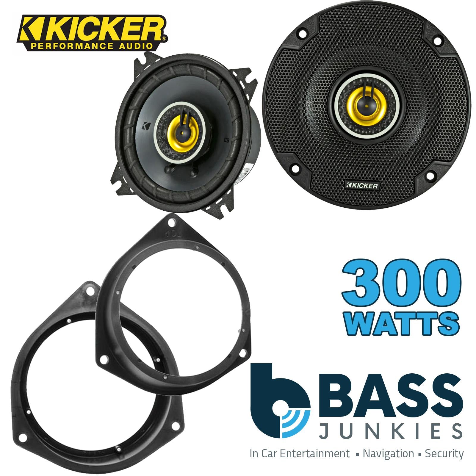 Kicker CSC44 100mm/10cm/4" 2-Way Coaxial Car speakers (Per Pair Max 300|100 watts RMS) Fits Fiat Qubo 2008-18 | Fiorino 08-21