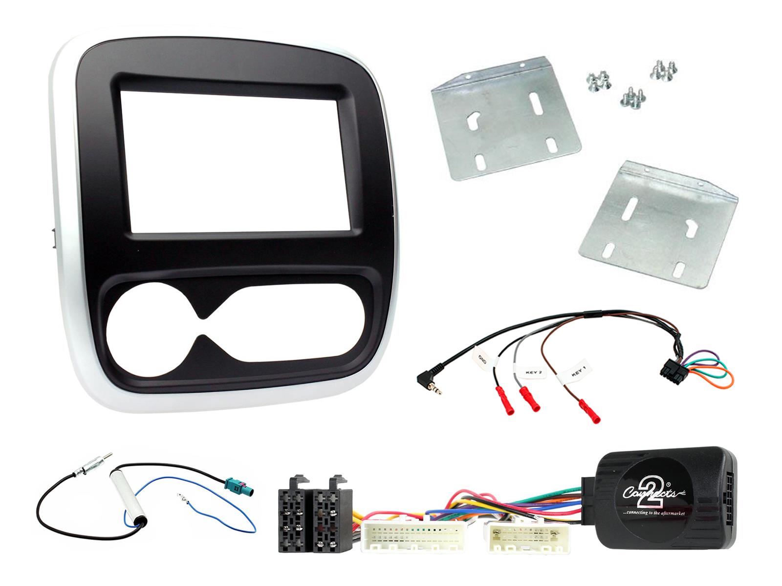 Double Din Stereo Fitting Kit + Steering Wheel Stalk Controls to fit Renault Trafic 2017-