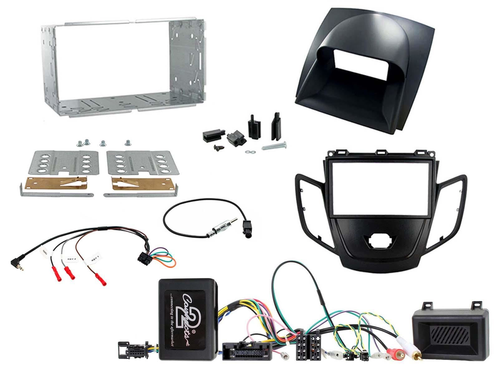Connects 2 CTKFD16 - Ford Fiesta Mk7.5 2012 - 2016 Double Din Fascia & Steering wheel Interface Fitting Installation Kit (Black Facia Panel)