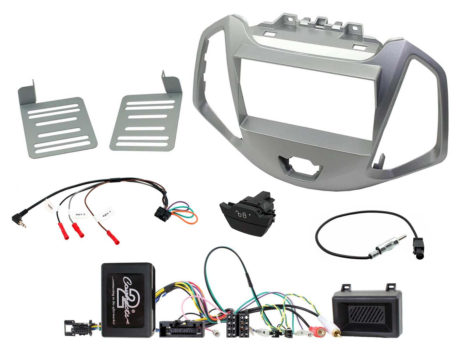 Connects 2 CTKFD62 - Ford Ecosport 2013 - 2017 Double Din Facia & Steering wheel Interface Fitting Installation Kit (Silver Facia Panel)