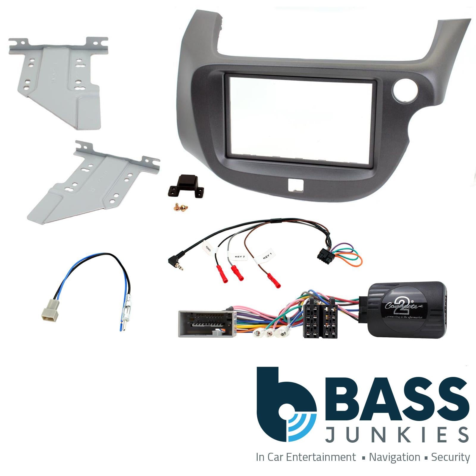 Double Din Stereo Fitting Kit + Steering Wheel Stalk Controls to fit Honda Jazz 2008-14