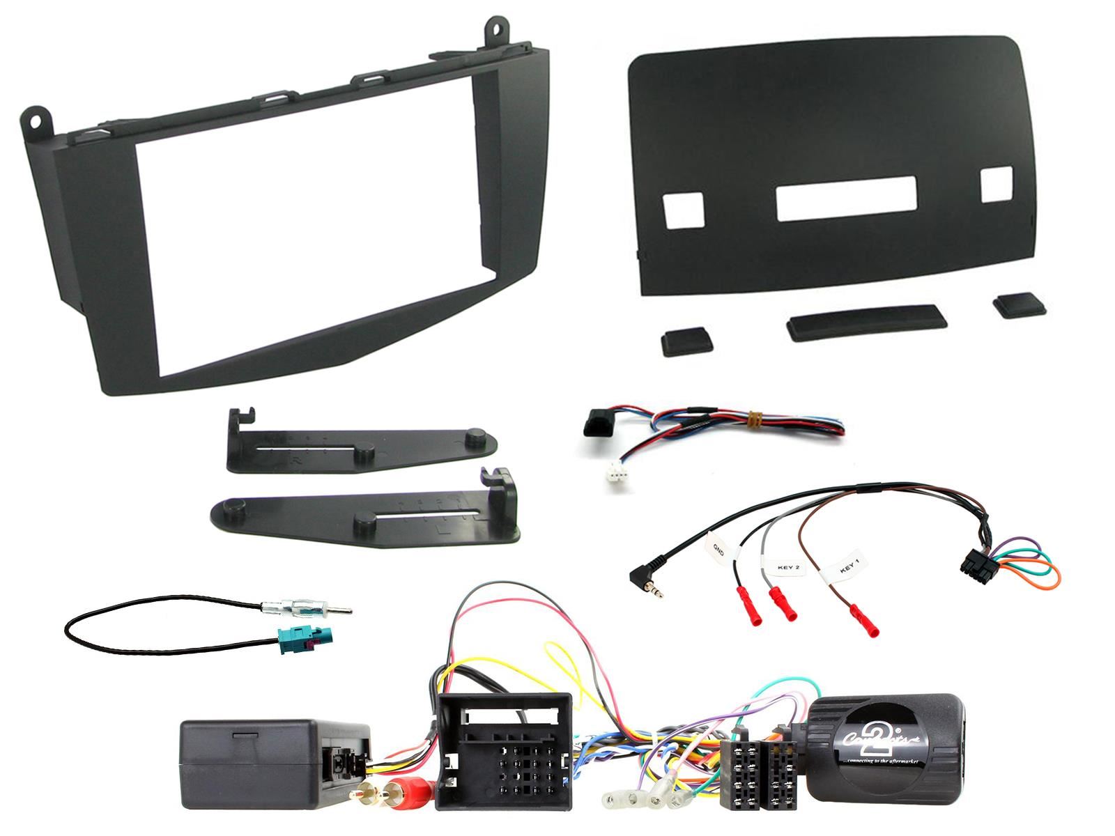 Double Din Stereo Fitting Kit + Steering Wheel Stalk Controls to fit Mercedes C-Class 2007-11