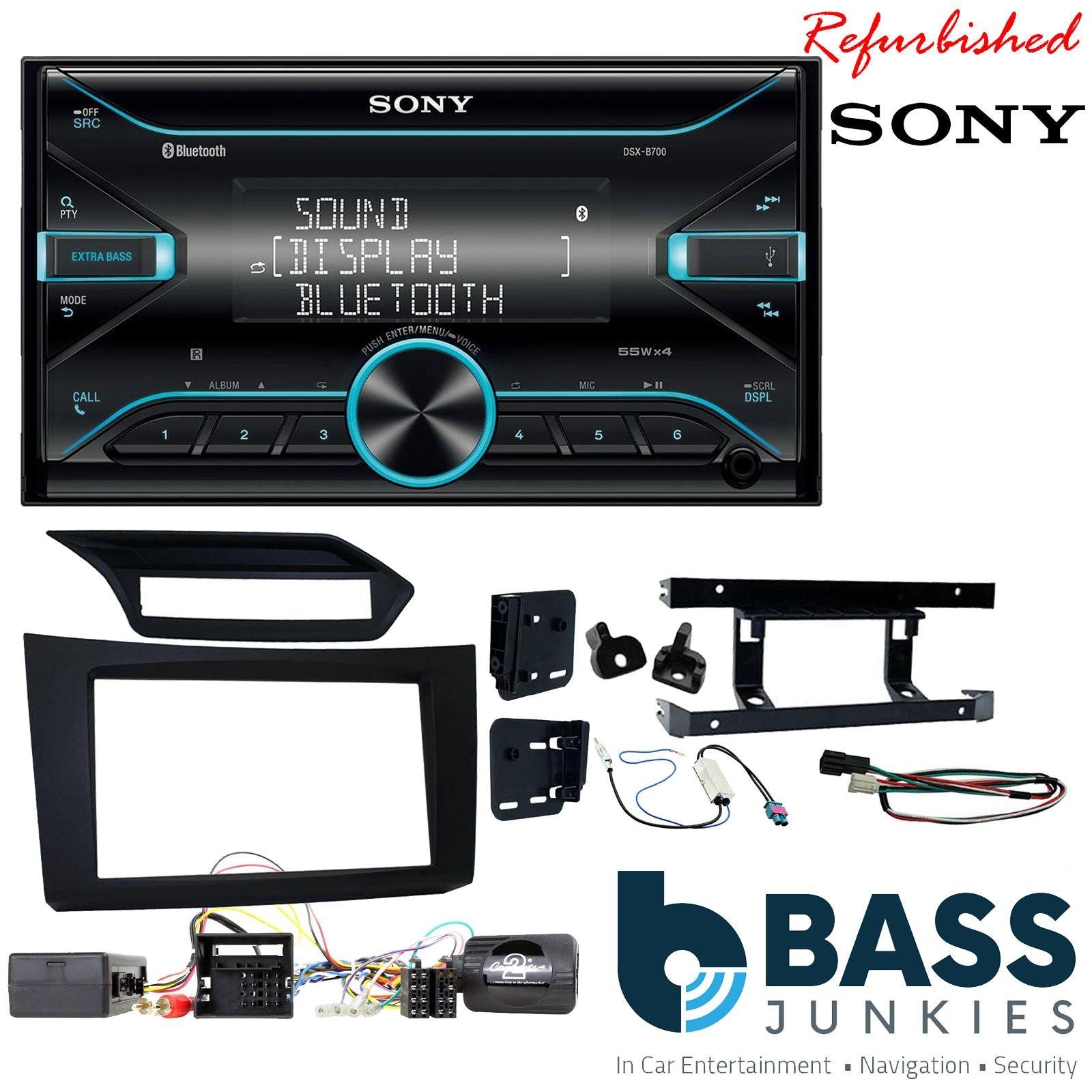 Sony DSX-B700 Bluetooth MP3 USB AUX 4 x 55W Double Din Car Stereo Radio Player + Connects2 Double Din + Steering Wheel Controls fits Mercedes E-Class 2009-12