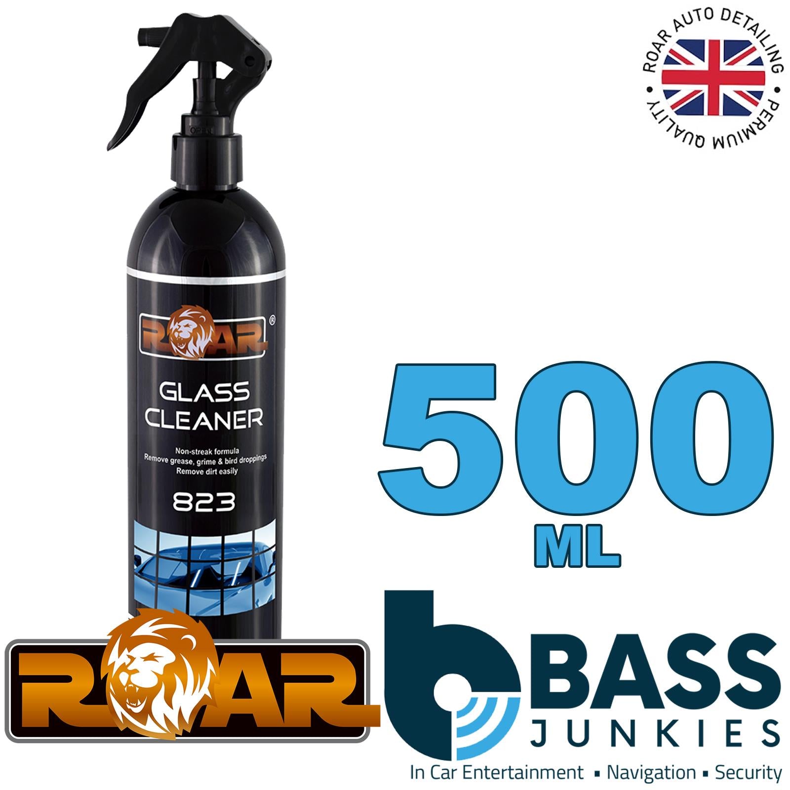 ROAR 823 Glass Cleaner 500ml Spray Bottle Cleans & Repels Water for Sparkling Finish (Removes Light dust, Contaminants, Fingerprints & Bird Lime/Repels water & adds additional gloss/Sparkling finish)