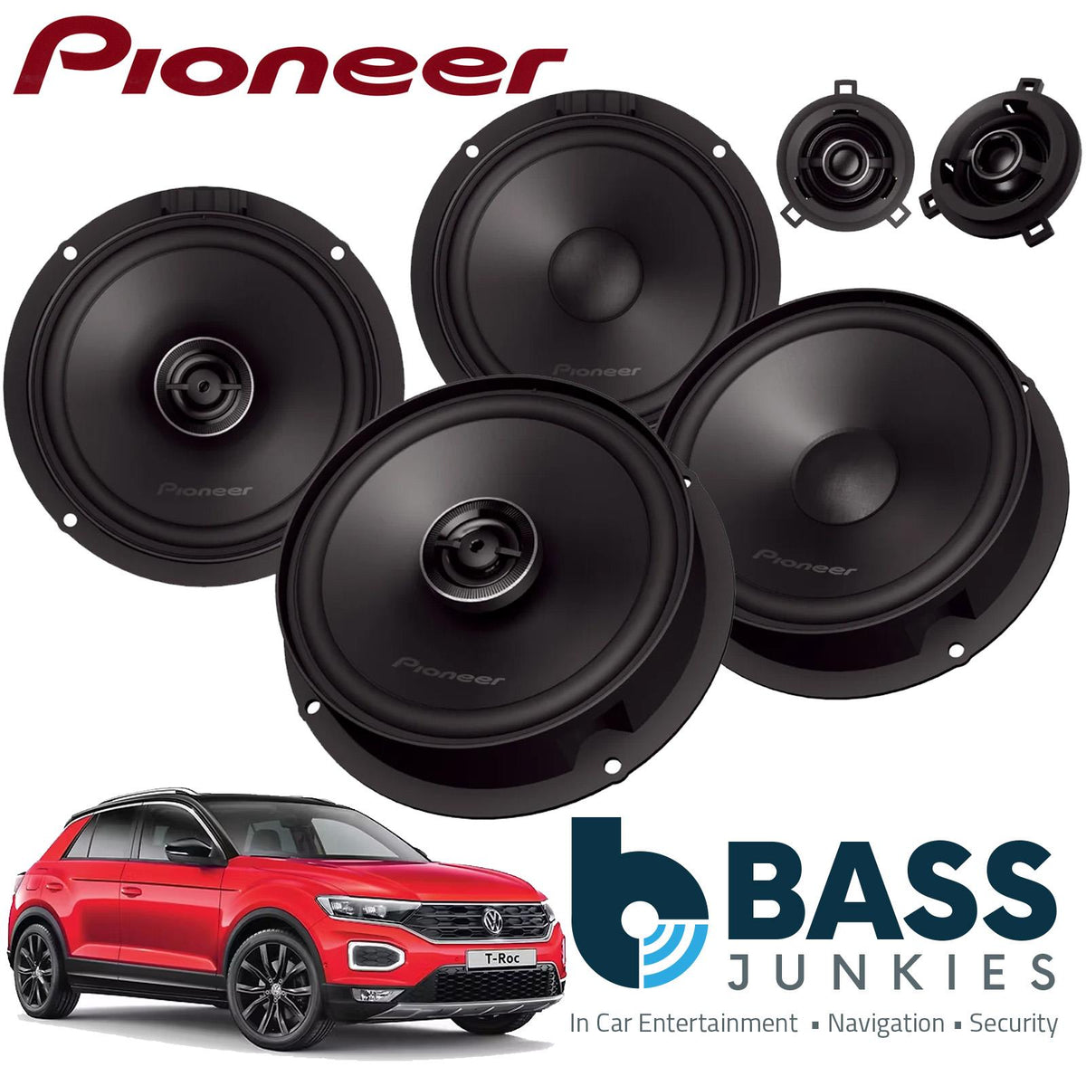 Pioneer 1400 Watts VW Golf T-Roc 2017-2025 Pioneer Front Component and Rear Coaxial Speaker Upgrade Kit