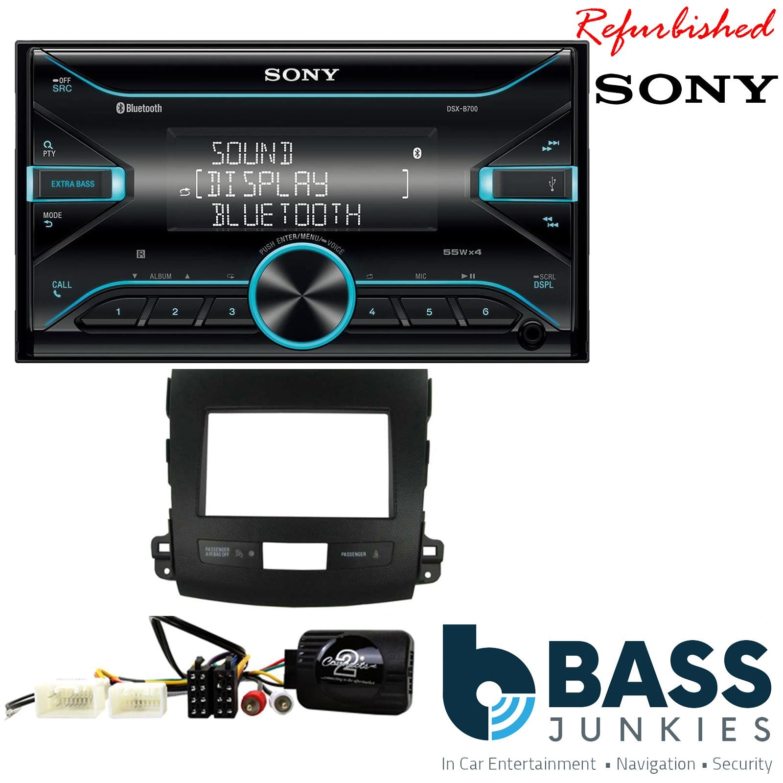 Sony DSX-B700 Bluetooth MP3 USB AUX 4 x 55W Double Din Car Stereo Radio Player + Connects2 Double Din + Steering Wheel Controls fits Mitsubishi Outlander 2010-13