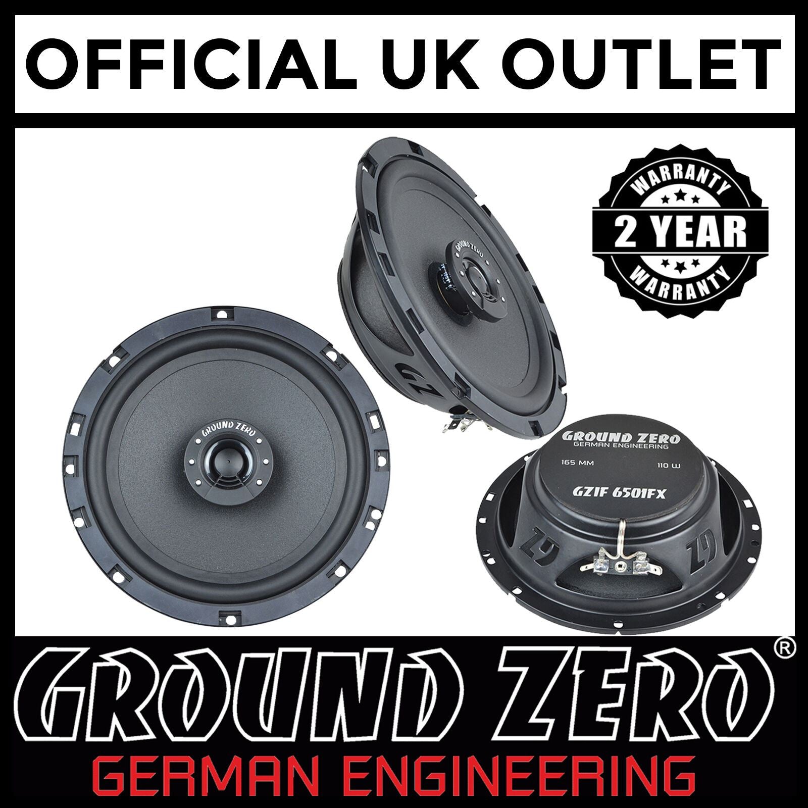 Ground Zero GZIF 6501FX - 6.5" Inch 16.5cm 110 Watts 2-Way 4 Ohm Coaxial Car Speakers