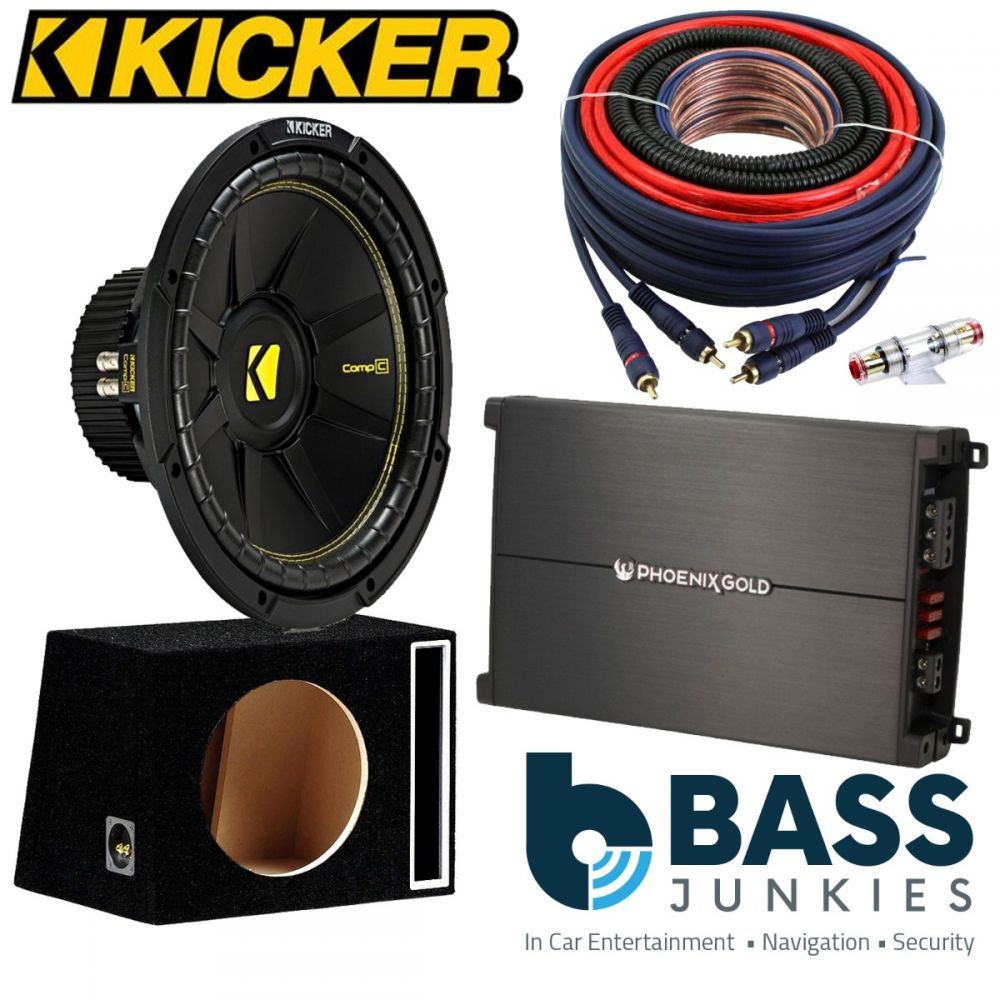 Kicker CWCD124 12" 600 Watts Car Subwoofer & Phoenix Gold Z300.1 600 Watts Monoblock Car Amplifier & Bass Box Kit
