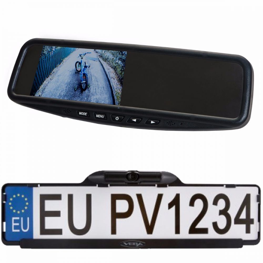 Echomaster Rear Car Number Plate Reversing CMOS Camera & Clip On Mirror 4.3" Screen