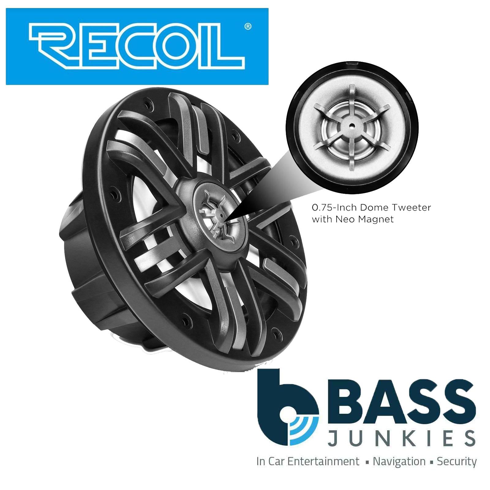 Recoil M0-65B - 240 Watts 6.5" 2 Way Marine Boat Car Speakers with Black Grilles