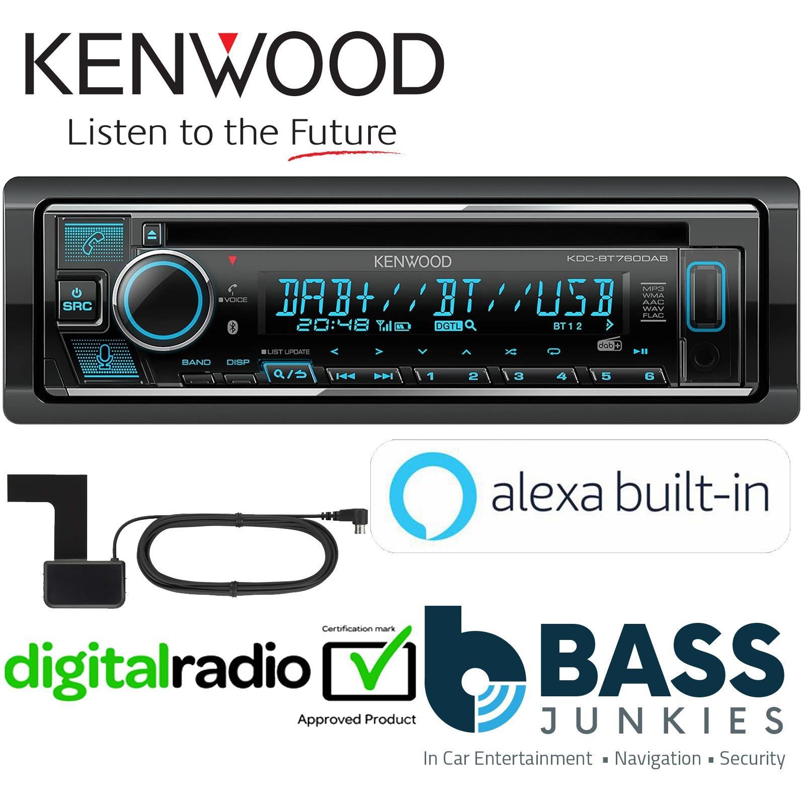 Kenwood KDC-BT760DAB - CD/MP3 DAB+ Bluetooth USB Alexa Car Stereo & Aerial