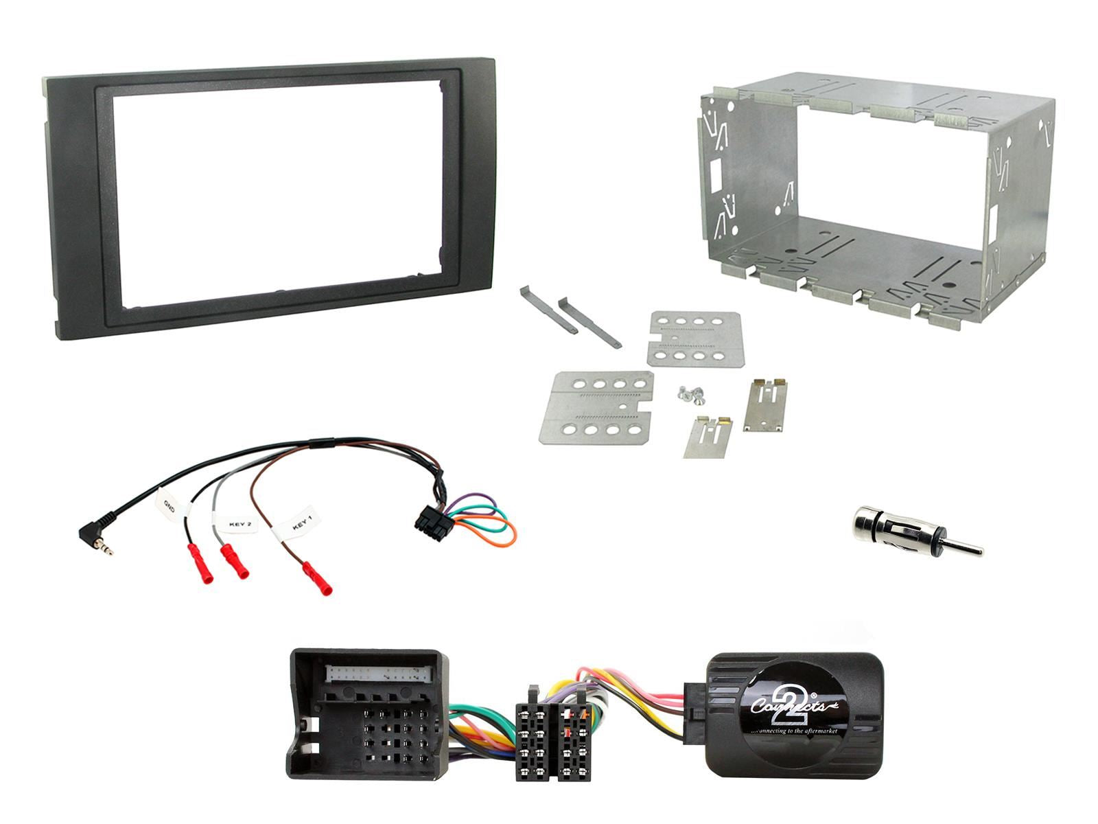 Connects 2 CTKFD46 - Ford Fiesta 2005 - 2008 Double Din Facia & Steering wheel Interface Fitting Installation Kit (Black Facia Panel)