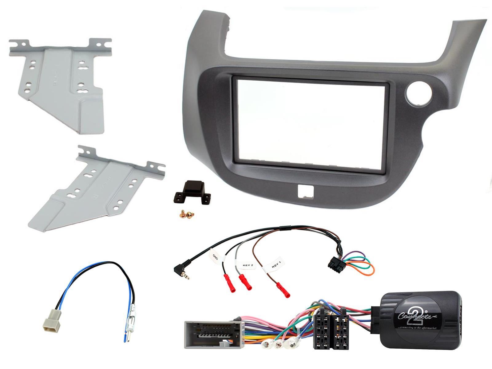 Double Din Stereo Fitting Kit + Steering Wheel Stalk Controls to fit Honda Jazz 2008-14