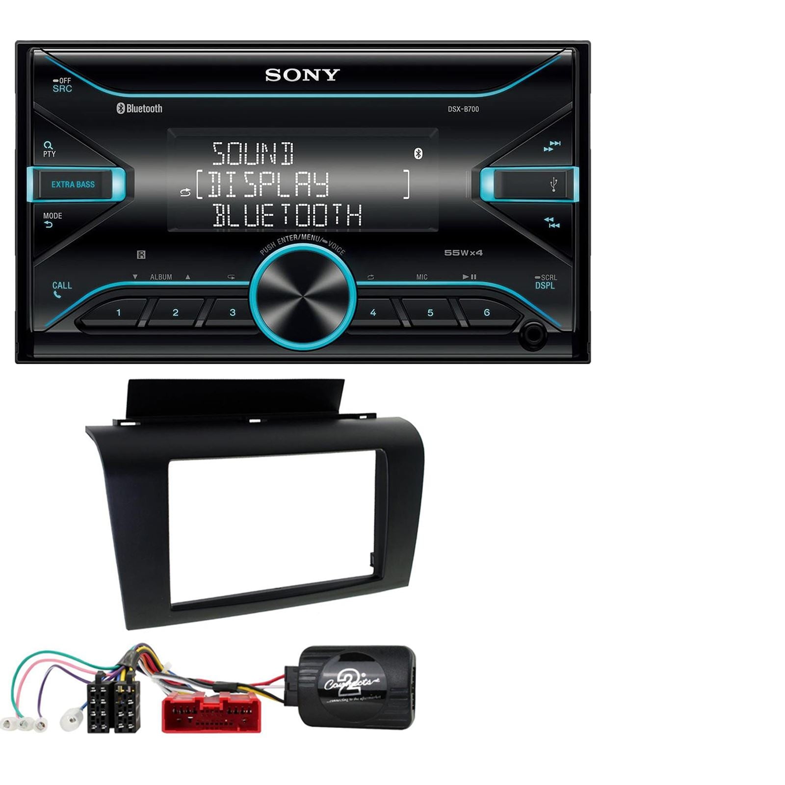 Sony DSX-B700 Bluetooth MP3 USB AUX 4 x 55W Double Din Car Stereo Radio Player + Connects2 Double Din + Steering Wheel Controls fits Mazda 3 2004-09