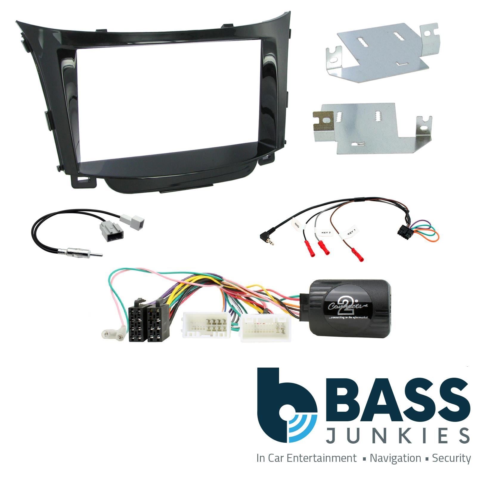 Double Din Stereo Fitting Kit + Steering Wheel Stalk Controls to fit Hyundai i30 2012-17