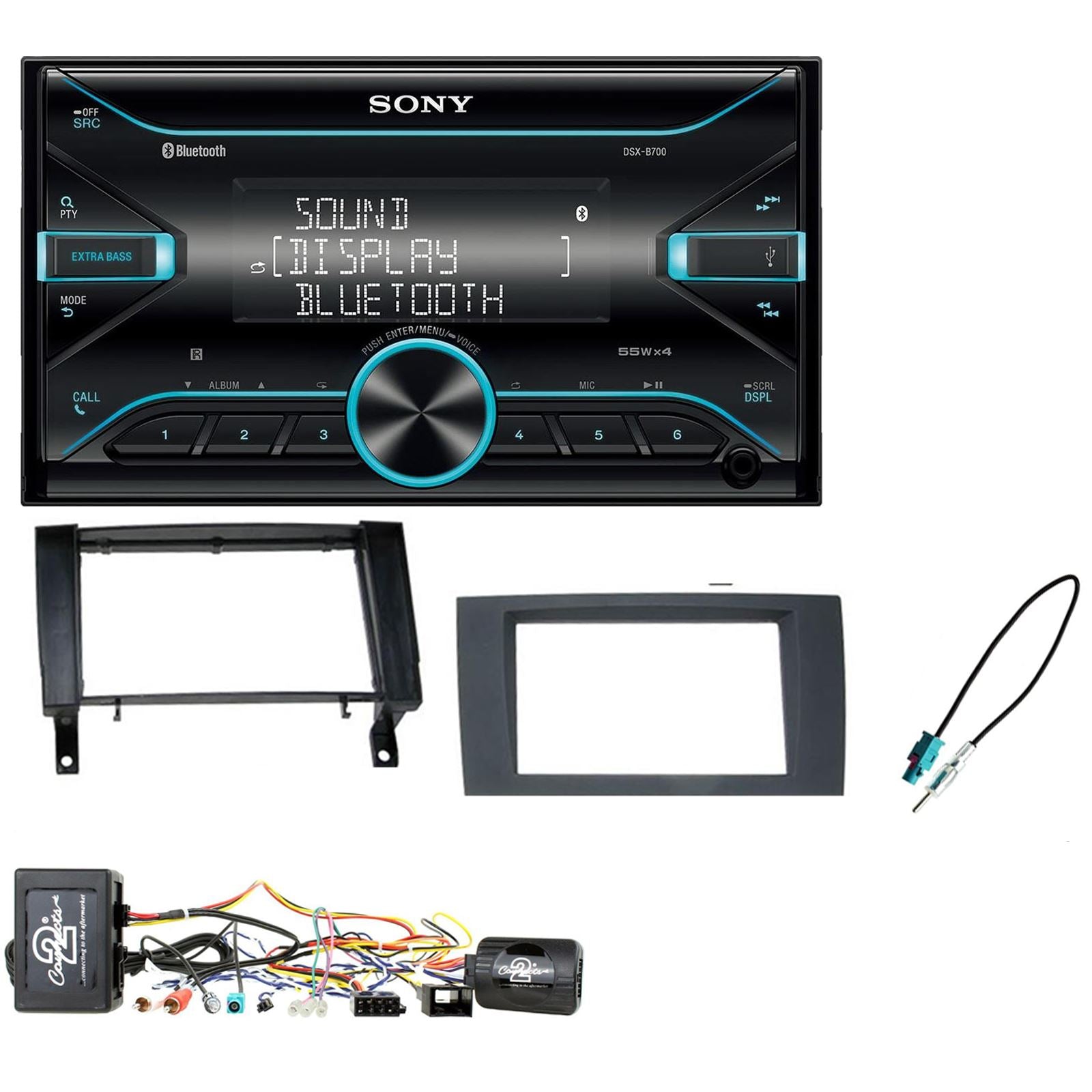 Sony DSX-B700 Bluetooth MP3 USB AUX 4 x 55W Double Din Car Stereo Radio Player + Connects2 Double Din + Steering Wheel Controls fits Mercedes SLK 2004-10