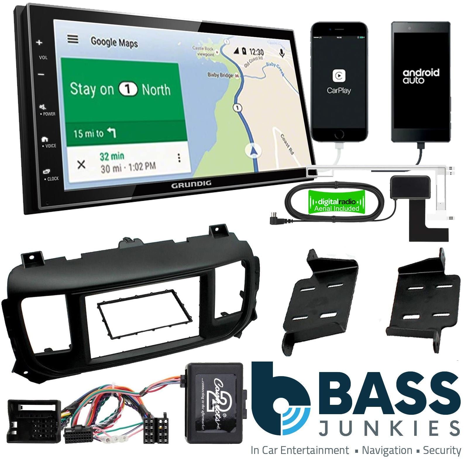 Grundig 6.8" Apple Android Double Din Stereo Fitting Kit + Steering Wheel Stalk Controls to fit Toyota Proace 2016-21 | Toyota Proace-Verso 2016-21