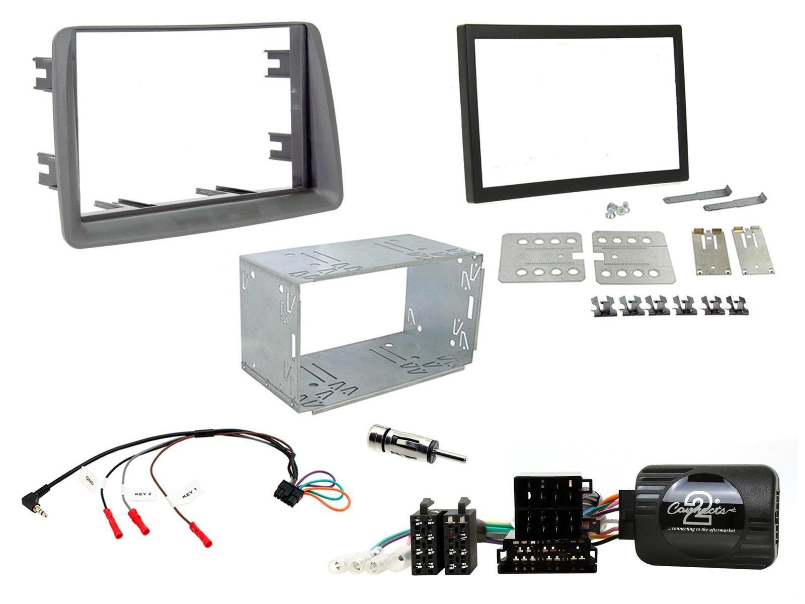 Double Din Stereo Fitting Kit + Steering Wheel Stalk Controls to fit Fiat Panda 2003-12