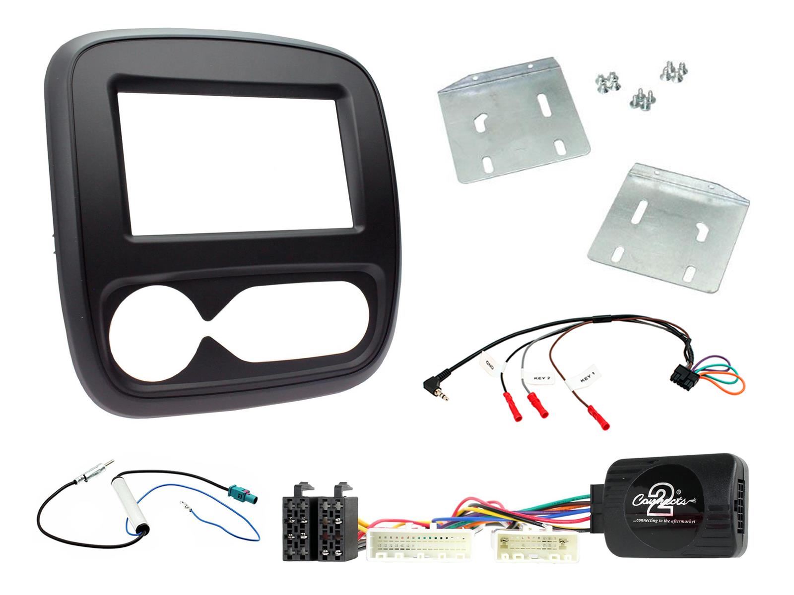 Double Din Stereo Fitting Kit + Steering Wheel Stalk Controls to fit Renault Trafic 2017-