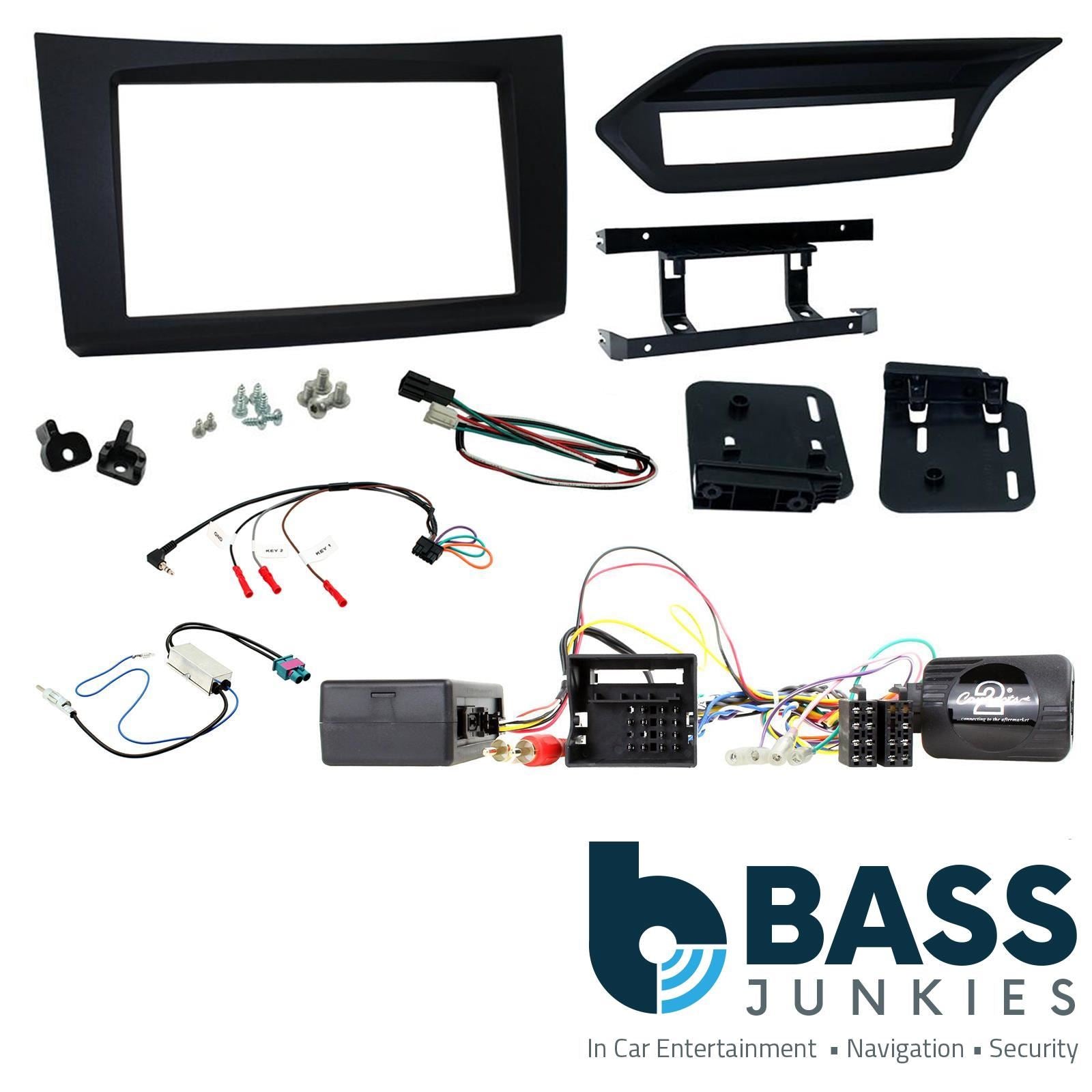 Double Din Stereo Fitting Kit + Steering Wheel Stalk Controls to fit Mercedes E-Class 2009-12
