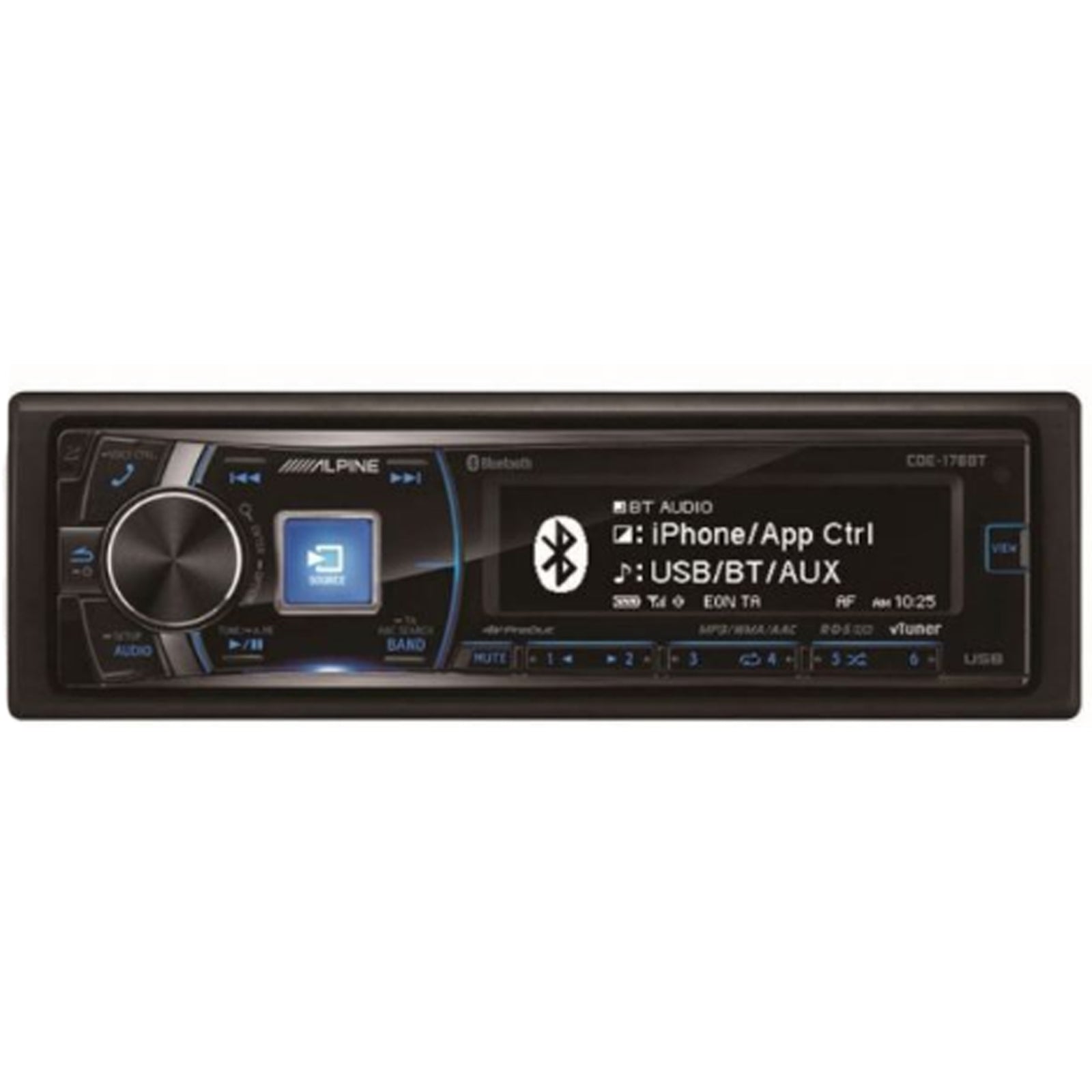 Alpine CDE-178BT - Single Din CD MP3 Bluetooth USB AUX iPod iPhone 3 Pre-outs 4V 4 x 50 Watts Car Radio Stereo