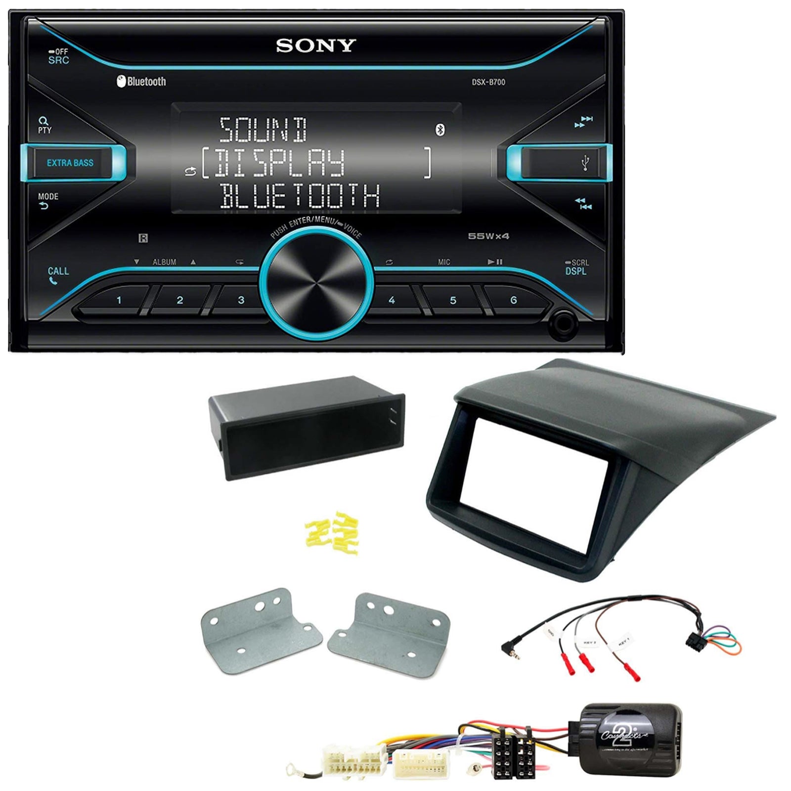 Sony DSX-B700 Bluetooth MP3 USB AUX 4 x 55W Double Din Car Stereo Radio Player + Connects2 Double Din + Steering Wheel Controls fits Mitsubishi L200 2012-15
