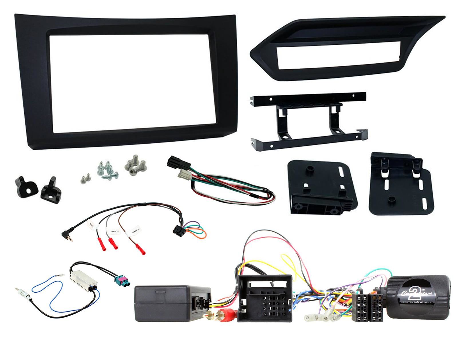 Double Din Stereo Fitting Kit + Steering Wheel Stalk Controls to fit Mercedes E-Class 2009-12