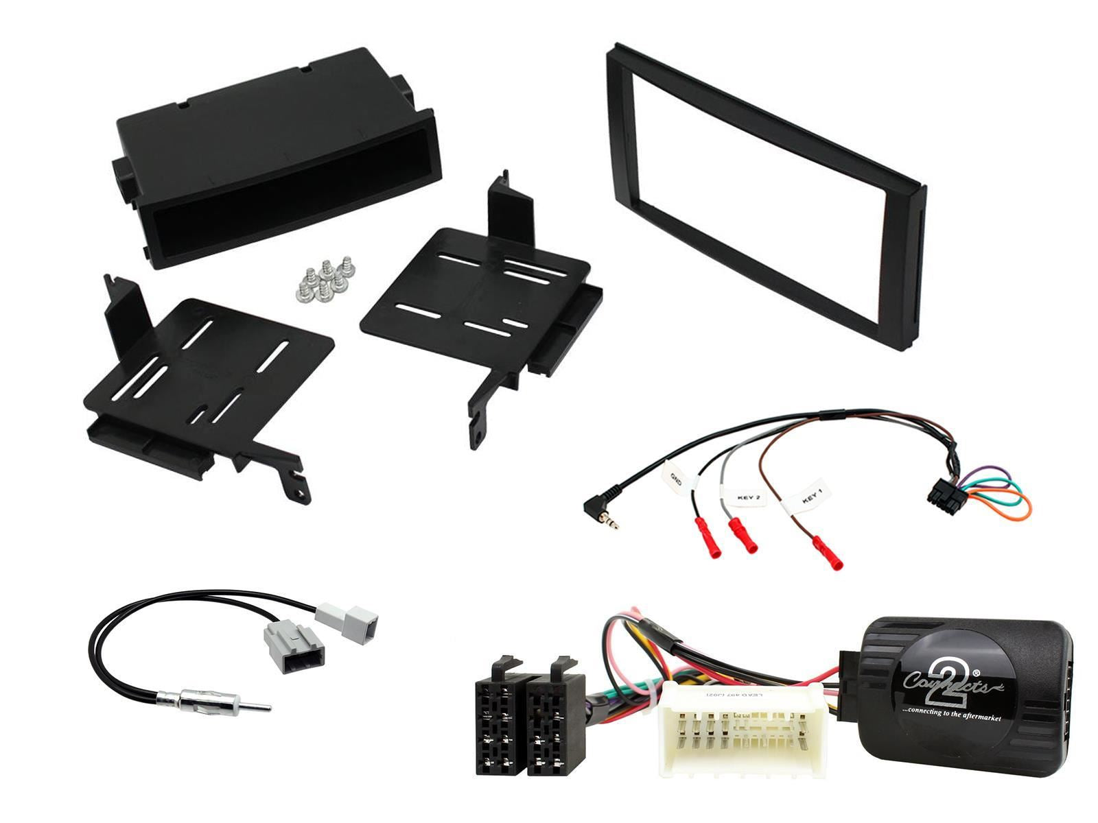 Connects 2 CTKHY03 - Hyundai Santa Fe 2007 - 2010 Double Din Facia & Steering wheel Interface Fitting Installation Kit (Black Facia Panel)
