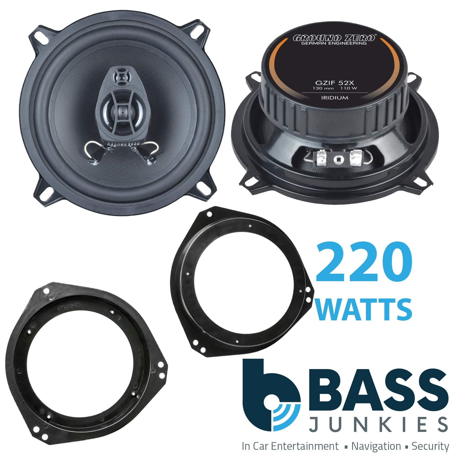 Ground Zero 2-Way 130mm/13cm/5.25" Car Coaxial Speakers (Pair Max 220 Watts) Fits Vauxhall Corsa 1993-06 | Tigra 94-00 | Vivaro 01-14
