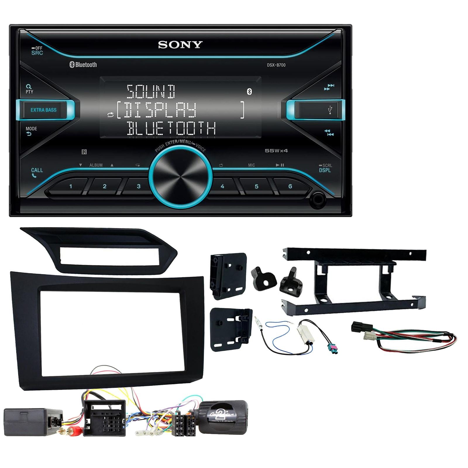 Sony DSX-B700 Bluetooth MP3 USB AUX 4 x 55W Double Din Car Stereo Radio Player + Connects2 Double Din + Steering Wheel Controls fits Mercedes E-Class 2009-12