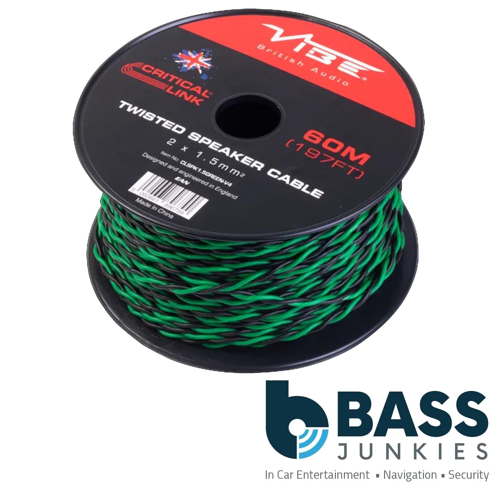 Vibe Critical Link - CLSPK1.5GREEN-V4 60m Green Twisted Car Audio Speaker Cable