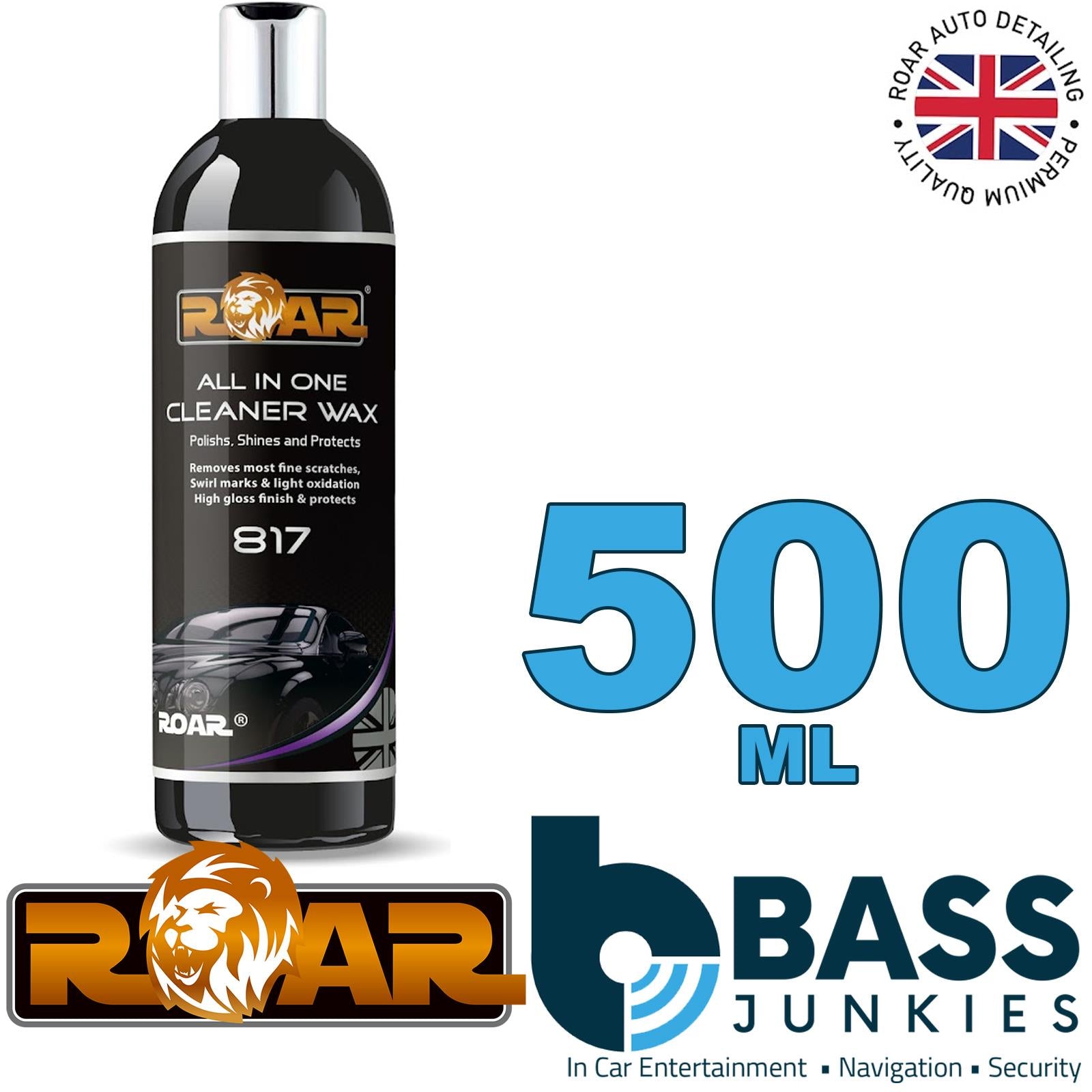 ROAR 817 ALL IN ONE CLEANER WAX 500ml Cleans, Polishes, Shines and Protects paint surface Removes most fine scratches, swirl marks and light oxidation High gloss finish and Protects