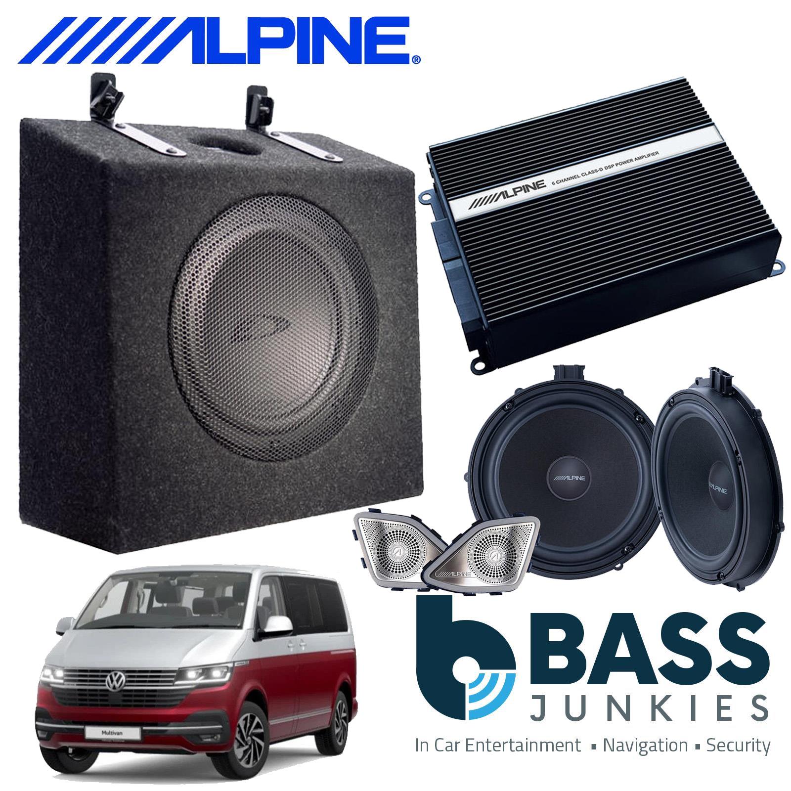 Alpine SPC-W84AT6-2 6-Channel DSP Amplifier Subwoofer Bass Box & 8" Car Speaker Kit for VW Transporter T6