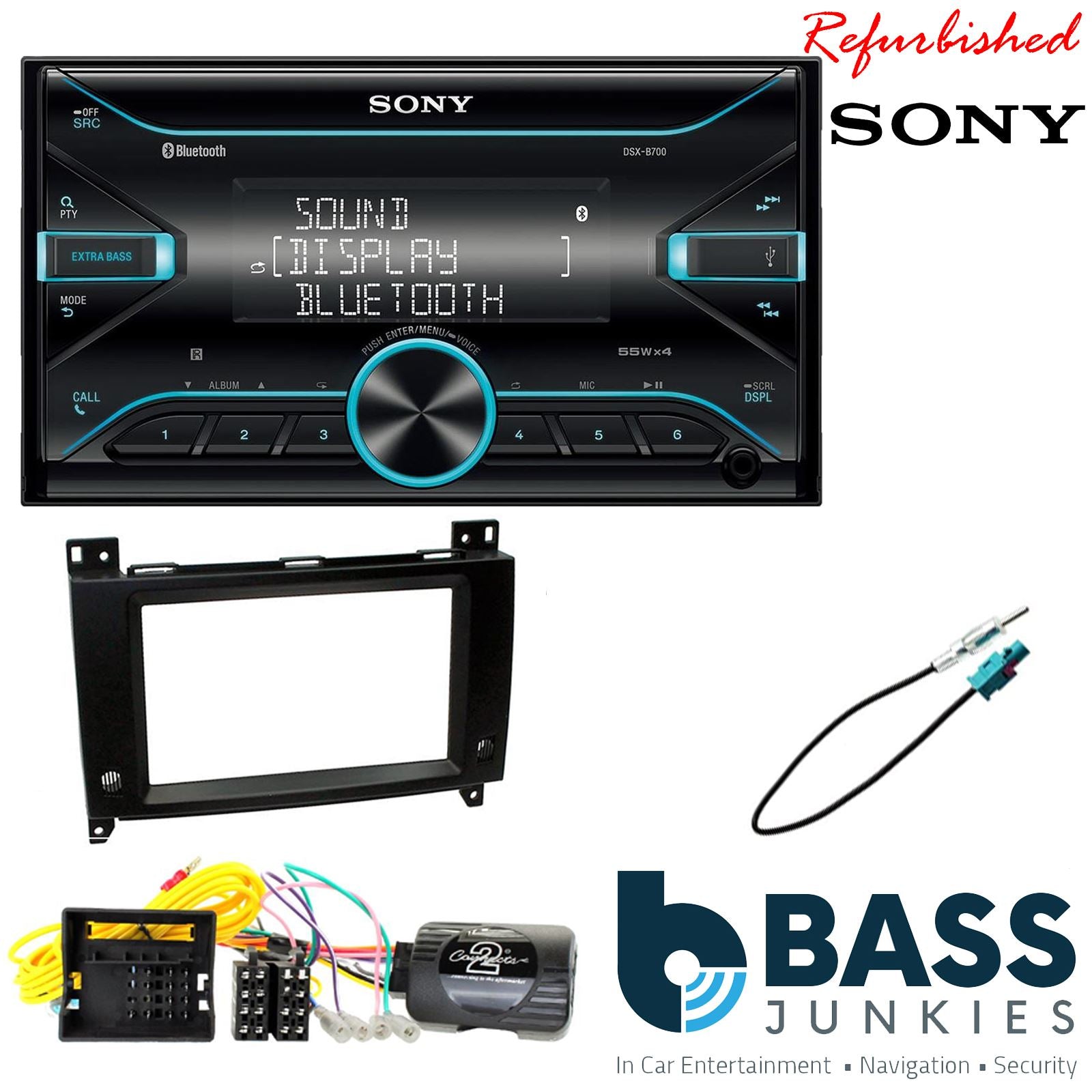 Sony DSX-B700 Bluetooth MP3 USB AUX 4 x 55W Double Din Car Stereo Radio Player + Connects2 Double Din + Steering Wheel Controls fits Mercedes Vito 2015>