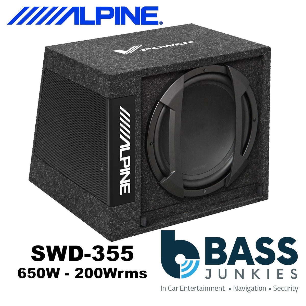 Alpine SWD-355 - 12" 650 Watts Active Amplified Car Subwoofer Bass Box & Amplifer Kit
