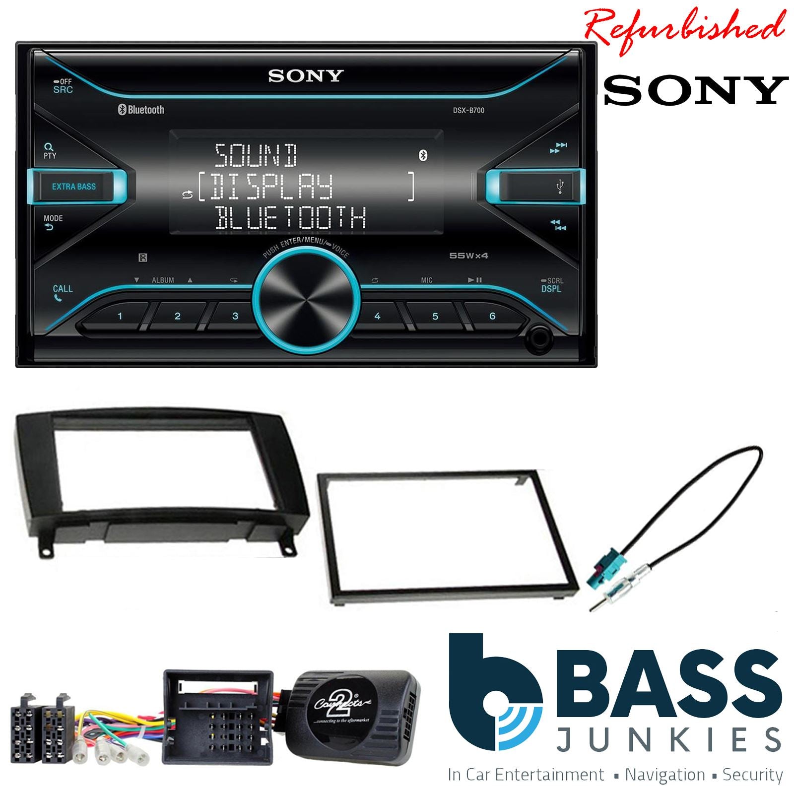 Sony DSX-B700 Bluetooth MP3 USB AUX 4 x 55W Double Din Car Stereo Radio Player + Connects2 Double Din + Steering Wheel Controls fits Mercedes CLK 2004-09