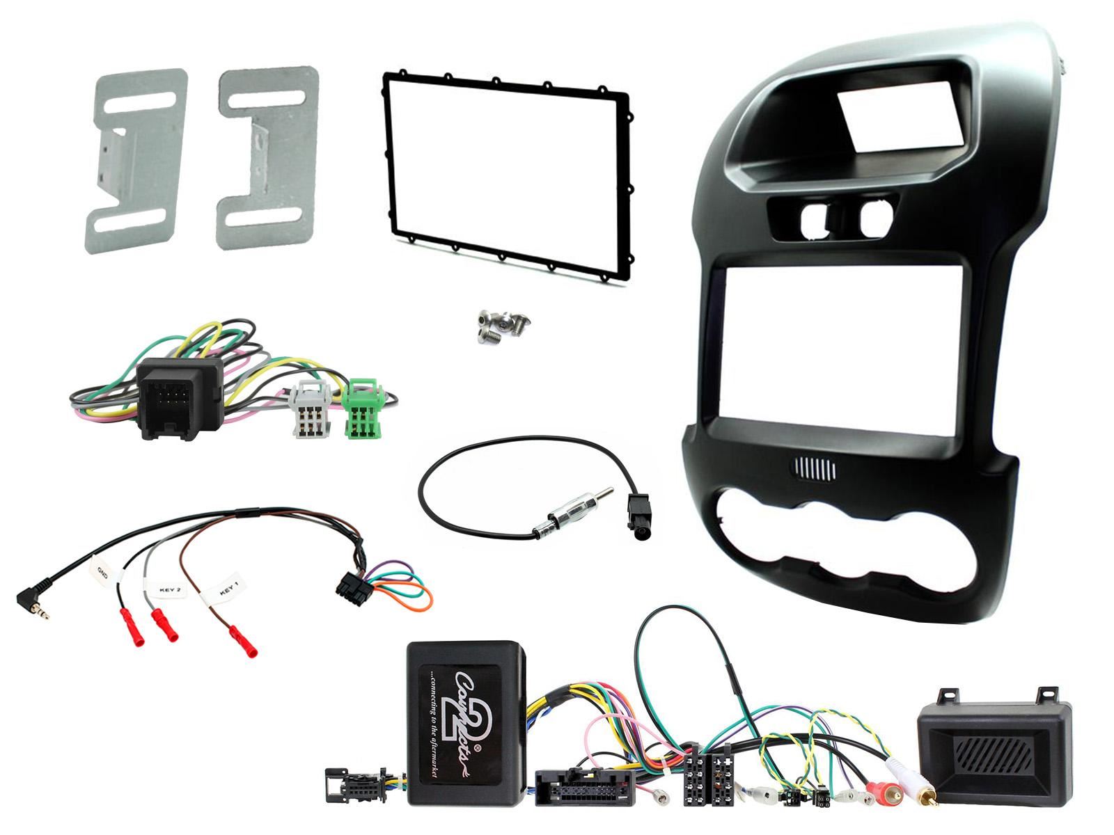 Connects 2 CTKFD40 - Ford Ranger 2012 - 2016 Double Din Facia & Steering wheel Interface Fitting Installation Kit (Black Facia Panel)