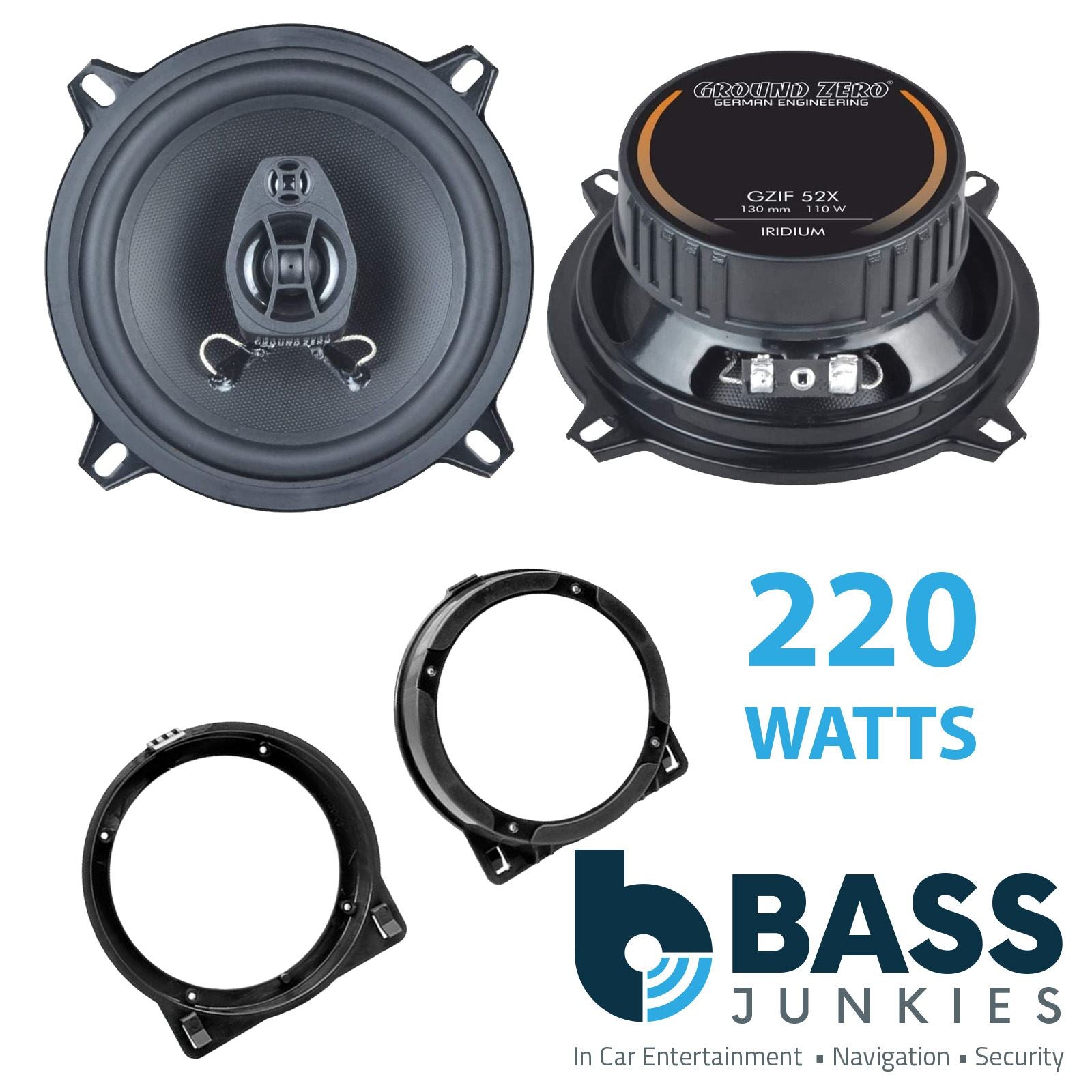 Ground Zero 2-Way 130mm/13cm/5.25" Car Coaxial Speakers (Pair Max 220 Watts) Fits Honda Civic 2001-06